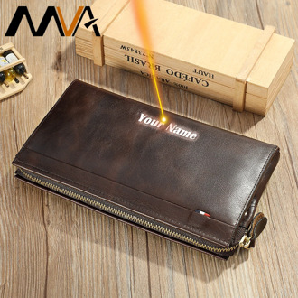 MVA Men Wallets Long Zip Wallet Clutch Male Genuine Leather Wallet For Men Clutch Bag Wallets Card Holder Passpport Vintage 7317