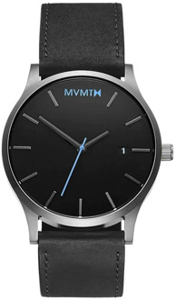 MVMT Classic Black Silver MM01-BSL - Horloge - Leer - Zwart - 45mm