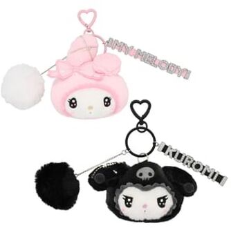 My Melody / Kuromi Fluffy Ball & Rhinestone Alphabet Tag Key Chain (Twin Idol Series) Kuromi - One Size