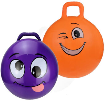 My Skippy Buddy 2x stuks skippyballen smiley voor kinderen paars en oranje 45 cm - Zomer buiten speelgoed