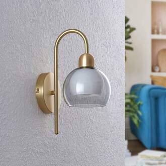 Mylah wandlamp met glazen kap, messing messing, rookgrijs, wit