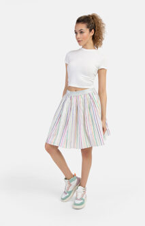 MYMO geplooide rok Dames Witte veelkleurige strepen Wit/Multi
