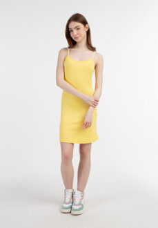 MYMO Geribde gebreide mini-jurk Dames lichtgeel - XS/S