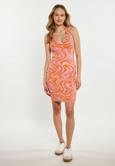 MYMO Jurk Dames roze oranje - M