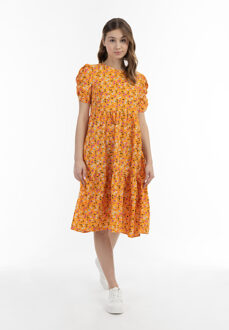 MYMO Midi-jurk met korte mouwen Dames Oranje Veelkleurig - maat