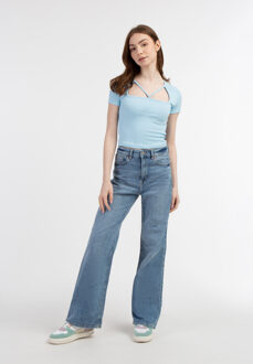 MYMO Ribgebreid T-shirt Dames lichtblauw