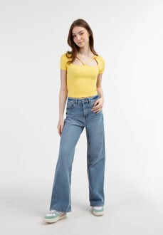 MYMO Ribgebreid T-shirt Dames lichtgeel - maat M/L