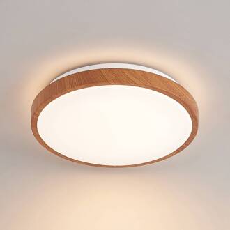 Mynte LED plafondlamp, rond, 29,5 cm licht hout, wit