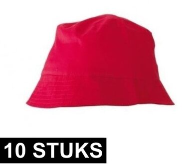 Myrtle Beach 10x Vissershoedjes/zonnehoedjes rood voor volwassenen - Zomerhoeden
