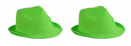 Myrtle Beach 2x stuks trilby feesthoedje lime groen voor volwassenen