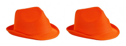 Myrtle Beach 2x stuks trilby feesthoedje oranje voor volwassenen