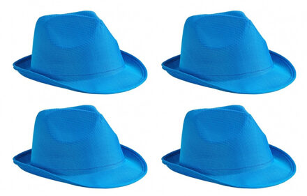 Myrtle Beach 4x stuks trilby feesthoedje blauw voor volwassenen