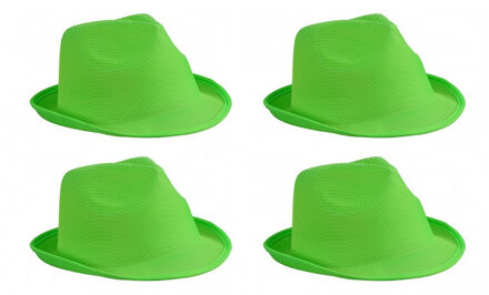 Myrtle Beach 4x stuks trilby feesthoedje lime groen voor volwassenen