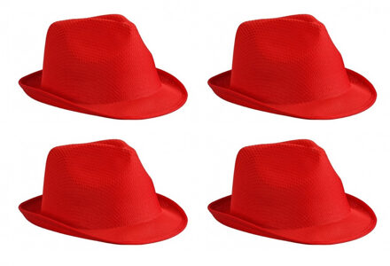 Myrtle Beach 4x stuks trilby feesthoedje rood voor volwassenen