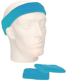 Myrtle Beach Setje turquoise zweetbandjes - Turquoise sportdag set pols en hoofd zweetbandjes