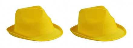 Myrtle Beach Trilby feesthoedje - 2x stuks - geel - voor volwassenen - voordelige carnaval party hoeden