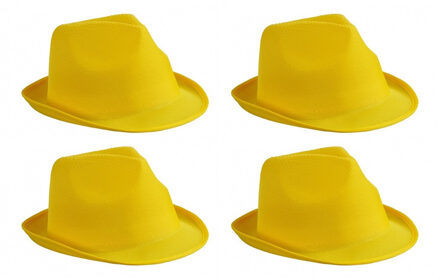 Myrtle Beach Trilby feesthoedje - 4x stuks - geel - voor volwassenen - voordelige carnaval party hoeden