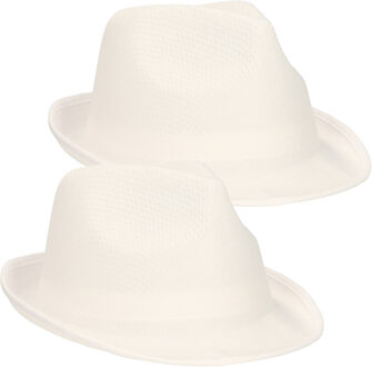 Myrtle Beach Trilby feesthoedje voor volwassenen - 2x stuks - wit - Carnaval party verkleed hoeden