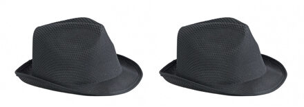 Myrtle Beach Trilby feesthoedje voor volwassenen - 2x stuks - zwart - Carnaval party verkleed hoeden