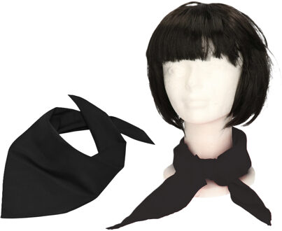 Myrtle Beach Verkleed bandana/sjaaltje/zakdoek - 2x - zwart - kleuren thema - Carnaval accessoires