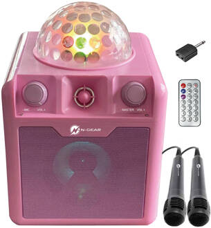 N-GEAR Disco Block 410 - Bluetooth Speaker - Karaokeset - Partybox met 2 Microfoons - Roze