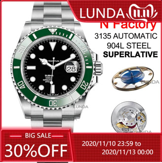 N RLX Men Watch 904L Submari 3135 Automatic Date Series New Green Black Waterproof Automatic Mechanical Men's Watch 126610LV