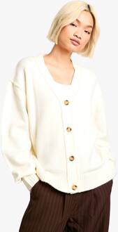 Naaddetail Zachte Gebreide Boyfriend Oversized Cardigan, Ecru - S