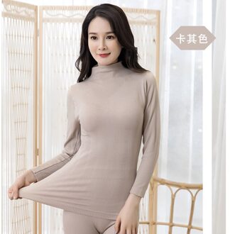 Naadloze Hoge Kraag Volledige Katoen Warm Houden Ondergoed Set Bodybuilding Slanke Thermisch Ondergoed Set Vrouwen Lange Onderbroek Set khaki