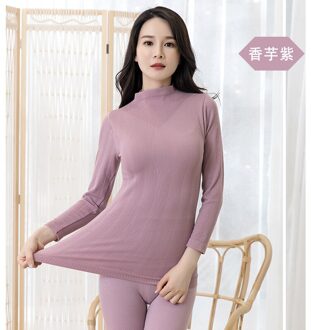Naadloze Hoge Kraag Volledige Katoen Warm Houden Ondergoed Set Bodybuilding Slanke Thermisch Ondergoed Set Vrouwen Lange Onderbroek Set paars taro