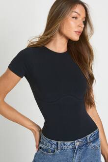 Naadloze Ronde Hals Met Korte Mouwen One Piece, Black - S