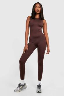 Naadloze Unitard Met Open Rug, Chocolate - L