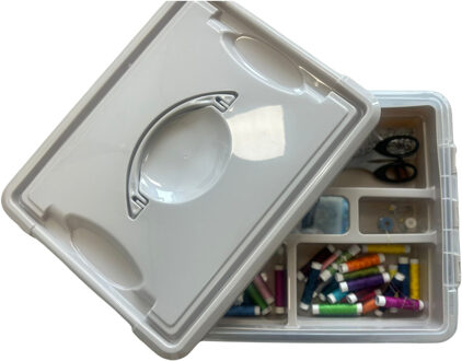 Naaidoos/naaigerei opbergbox - bruin -12L - 34 x 27 x 18 cm - met vakverdeling tray - wol/garen/