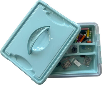 Naaidoos/naaigerei opbergbox - groen -12L - 34 x 27 x 18 cm - met vakverdeling tray - wol/garen/