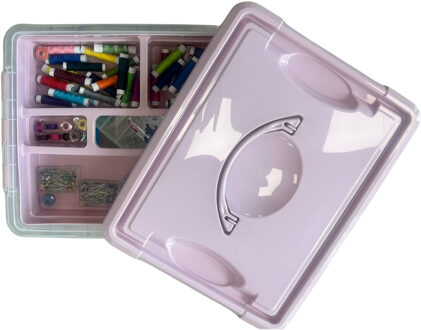 Naaidoos/naaigerei opbergbox - roze -12L - 34 x 27 x 18 cm - met vakverdeling tray - wol/garen/