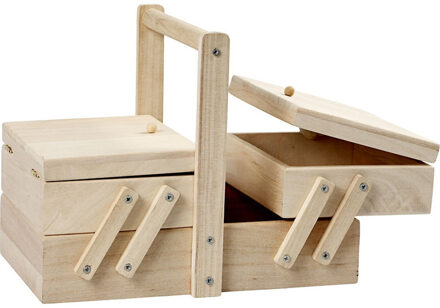 Naaidoos - uitklapbaar - hout - 24 cm - opbergbox - naaikoffer
