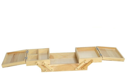 Naaidoos - uitklapbaar - met handgreep - hout - 24 x 15 x 11 cm - naaigaren kistje