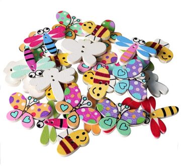Naaien Kerst Knoppen 30Pcs 2 Gaten Boom Sneeuwvlok Uil Cartoon Houten Knoppen Voor Scrapbooking Diy Kleding Accesorries vlinder bee