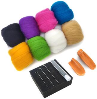 Naaldvilten Kit 10g x 8 Kleur Totaal 80g Merino Milieuvriendelijke Natuurlijke met Naaldvilten Naalden, naaldvilten Mat (NO.1 07)