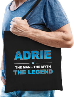 Naam cadeau Adrie - The man, The myth the legend katoenen tas - Boodschappentas verjaardag/ vader/ collega/ geslaagd