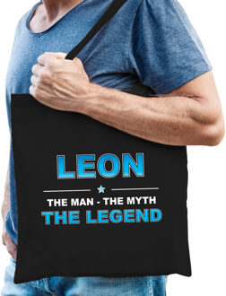 Naam cadeau Leon - The man, The myth the legend katoenen tas - Boodschappentas verjaardag/ vader/ collega/ geslaagd