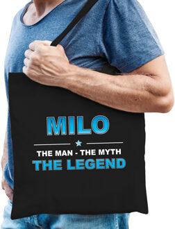 Naam cadeau Milo - The man, The myth the legend katoenen tas - Boodschappentas verjaardag/ vader/ collega/ geslaagd