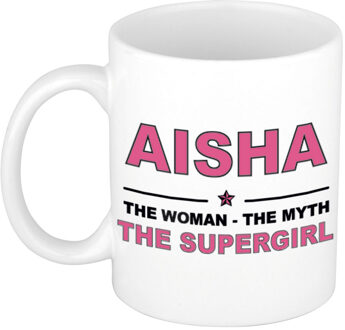 Naam cadeau mok/ beker Aisha The woman, The myth the supergirl 300 ml - Naam mokken Multikleur