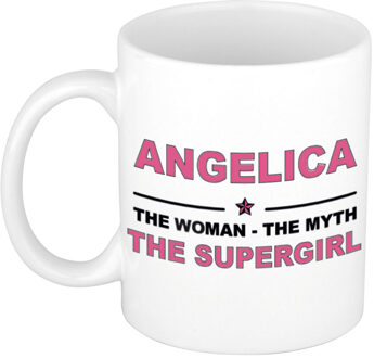 Naam cadeau mok/ beker Angelica The woman, The myth the supergirl 300 ml - Naam mokken Multikleur