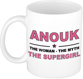 Naam cadeau mok/ beker Anouk The woman, The myth the supergirl 300 ml - Naam mokken Multikleur