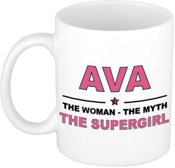 Naam cadeau mok/ beker Ava The woman, The myth the supergirl 300 ml - Naam mokken Multikleur