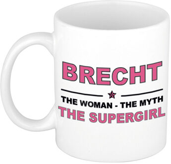 Naam cadeau mok/ beker Brecht The woman, The myth the supergirl 300 ml - Naam mokken Multikleur