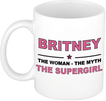 Naam cadeau mok/ beker Britney The woman, The myth the supergirl 300 ml - Naam mokken Multikleur