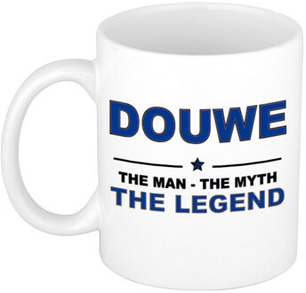Naam cadeau mok/ beker Douwe The man, The myth the legend 300 ml - Naam mokken Multikleur
