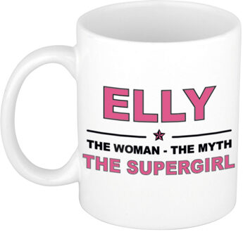 Naam cadeau mok/ beker Elly The woman, The myth the supergirl 300 ml - Naam mokken Multikleur