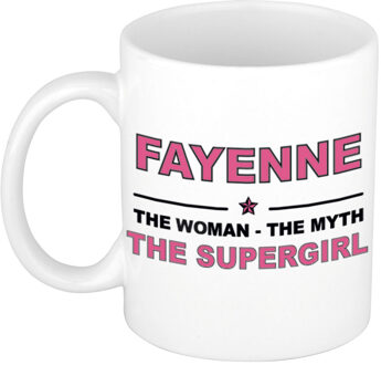 Naam cadeau mok/ beker Fayenne The woman, The myth the supergirl 300 ml - Naam mokken Multikleur